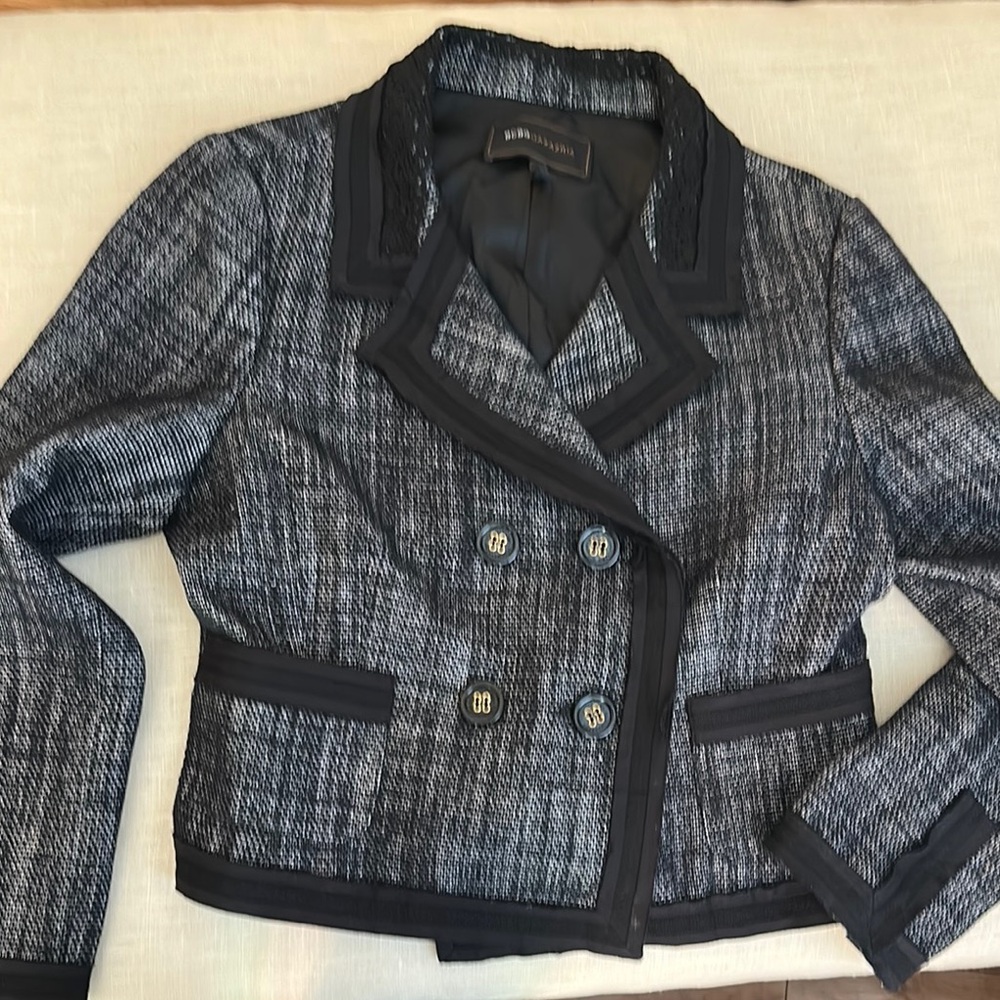 BCBG Black and Gray Moto Blazer with Textured Design